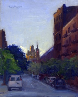 Evening at 91st & Third, Oil on Board, 8x10 in
